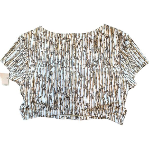 Mott 50 Clara Medium Crop Swim Top V-Neck UPF 50+ Short Sleeve Bamboo Forest Tan - Picture 3 of 11